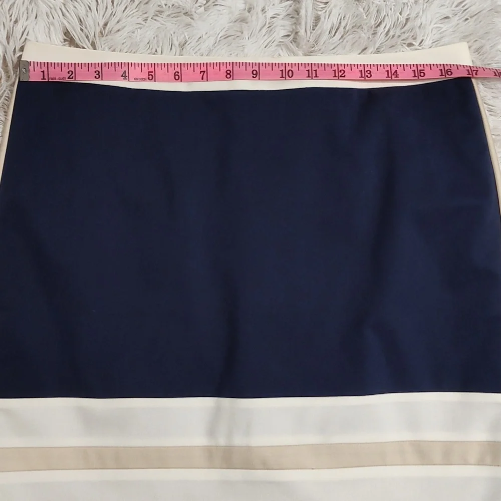 Halogen Color Block Pencil Skirt Navy Beige Cream Zip-Up Cotton Blend Lined 14P